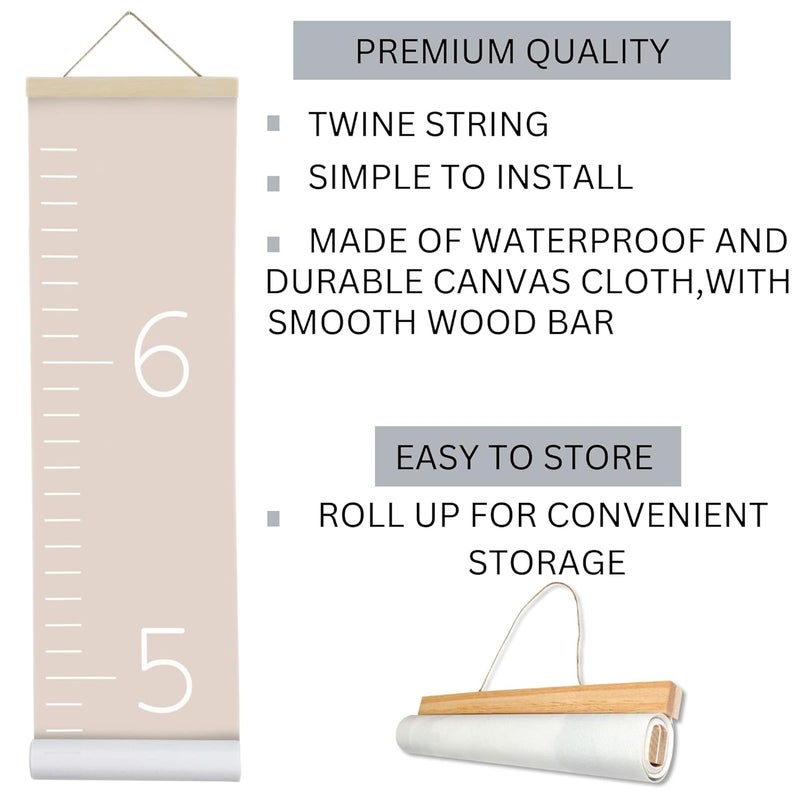 Morxy Canvas Growth Chart for Kids - Unisex Kids Room Wall Decor - Measuring Height Chart- Wall Tape with Height Chart for Kids (Canvas, Plain Beige) - Image 2